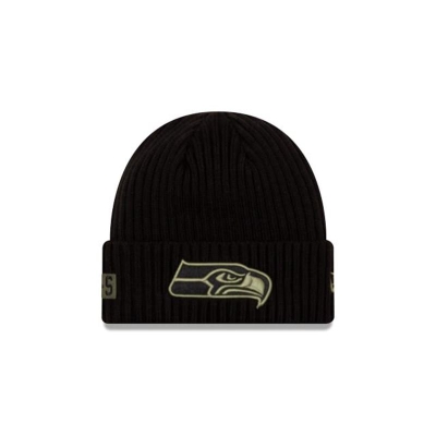 Black Seattle Seahawks Hat - New Era NFL Salute To Service Cuff Knit Beanie USA1976403